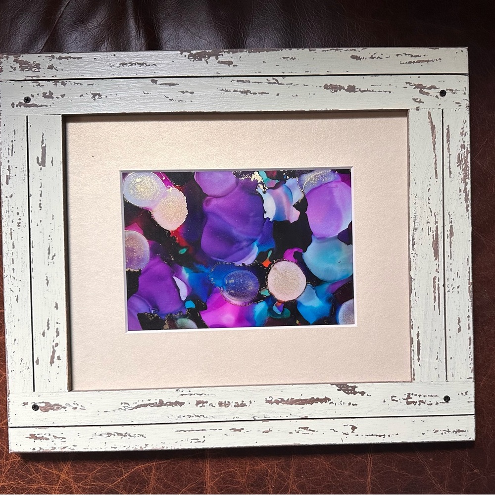 Hand made original abstract framed alcohol ink painting